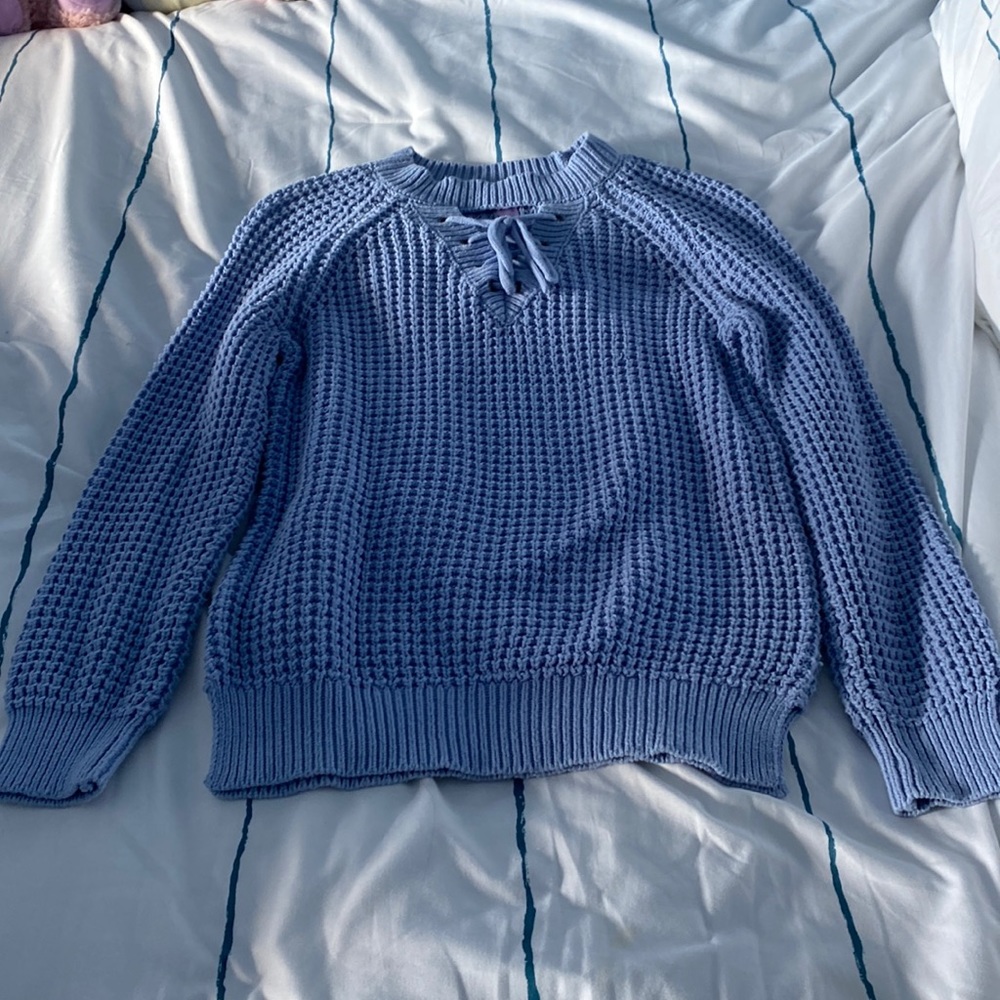 blue knit sweater